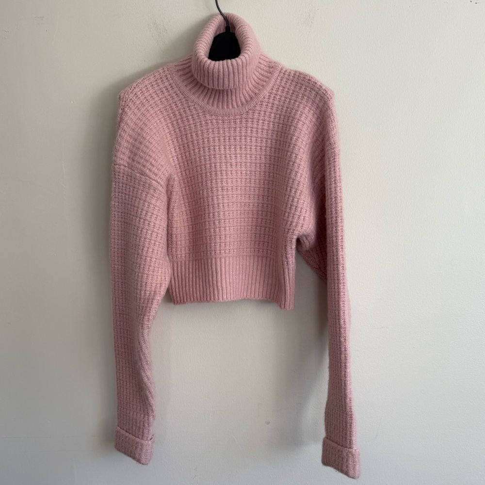 For Love & Lemons  ‘Madeline’ Turtleneck Crop Sweater  large pink waffle knit - Picture 9 of 16